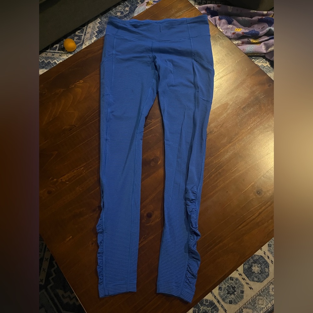 lululemon athletica Blue Ribbed Leggings with Side Ruching
